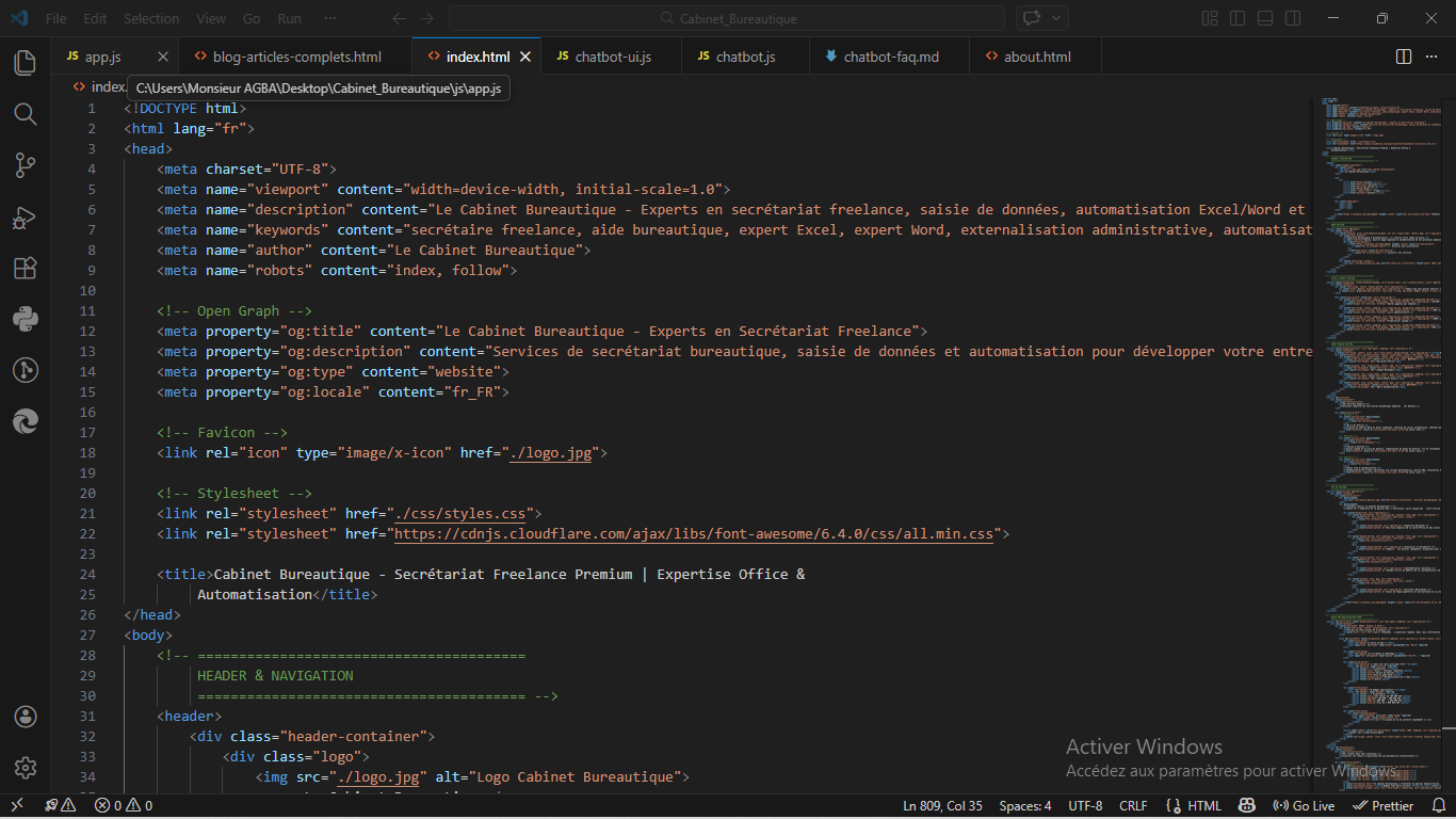 Code HTML dans Visual Studio Code
